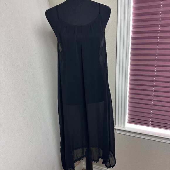 Old Navy Tank Dress Womens M midi hi‎ low fringe hem sheer black goth witchy - Picture 1 of 8